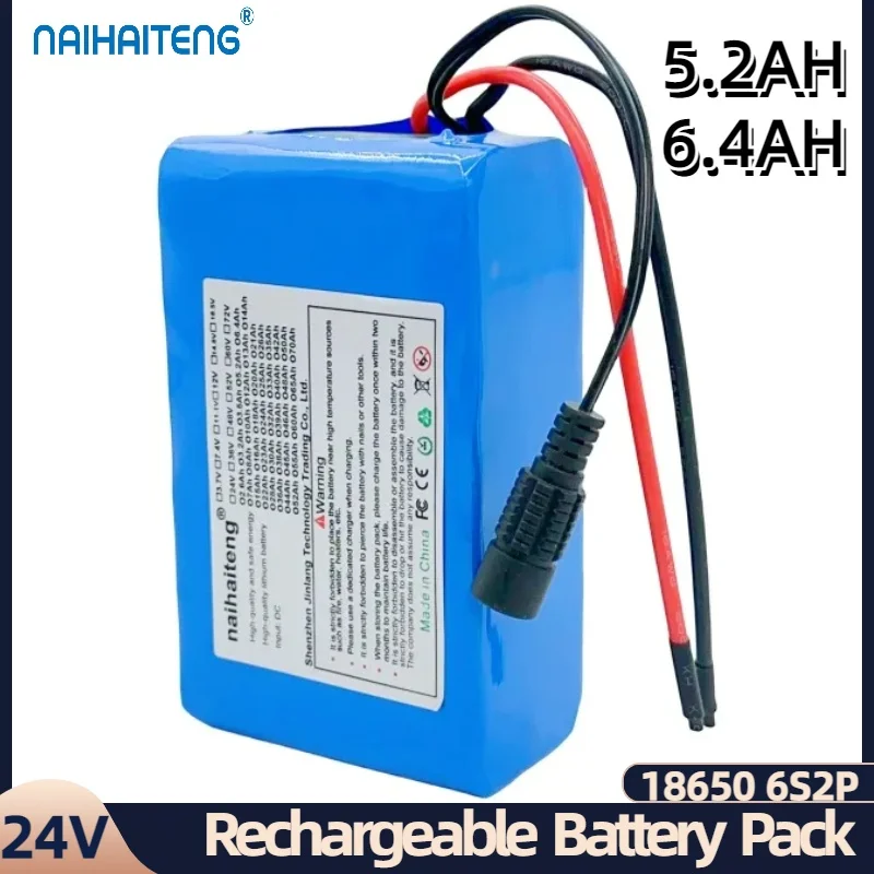 24V 5.2AH 6.4AH 18650 6S2P Rechargeable Li-ion Battery Pack Outdoor Power Supply For Below 500W Converting Bicycles Customizable