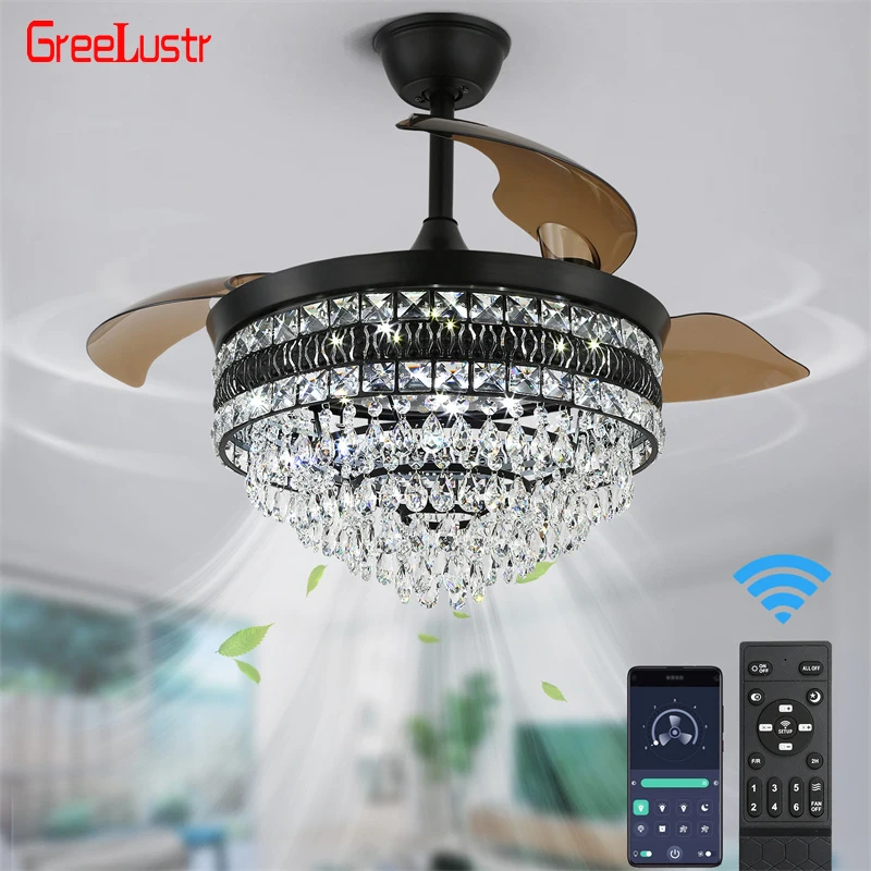 moderno luzes inteligentes ventilador de teto app rc ajustavel nivel luminaria velocidade quarto led lampada indoor pendant light 01