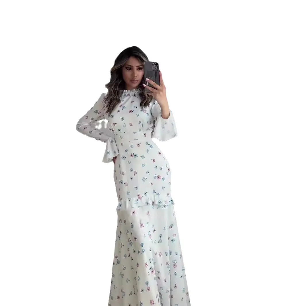 Muslim Vestidos Abaya for Women Dress Flower Print Long Robe Saudi Arab Jalabiya Eid Ramadan Abayas Modest Morocco Dresses