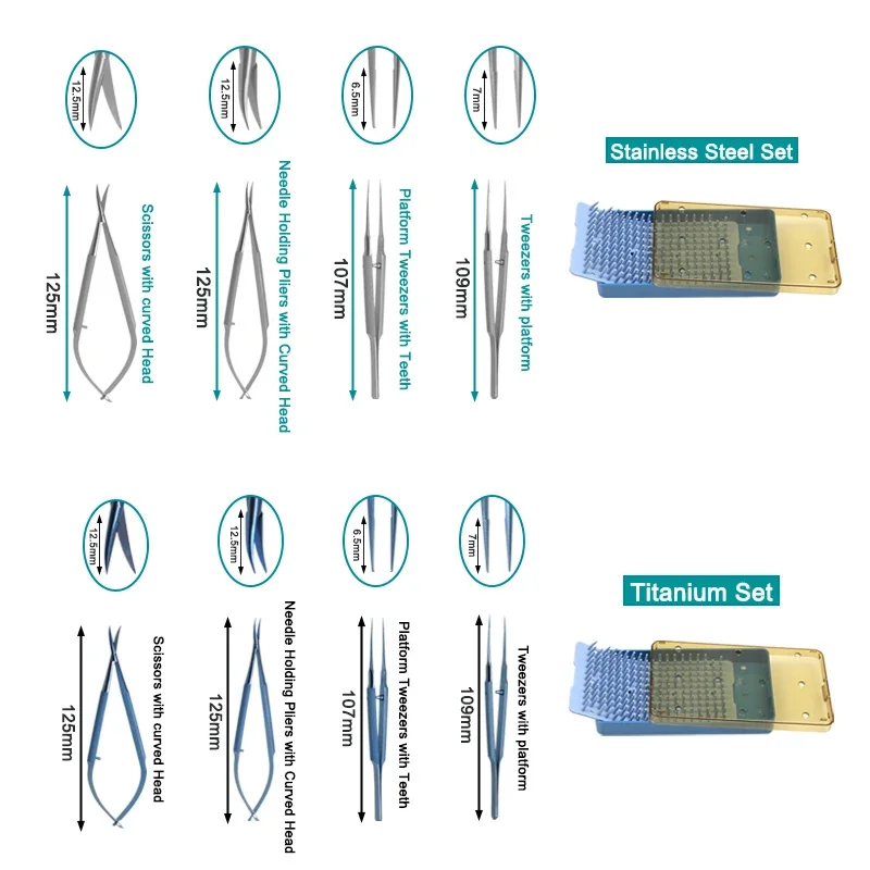 Ensemble d'Outils de Micro brev, Ciseaux, Support de Voiture, Pince à Épiler, Boîte de Désinfection, Chirurgie, 5 Pièces/Ensemble