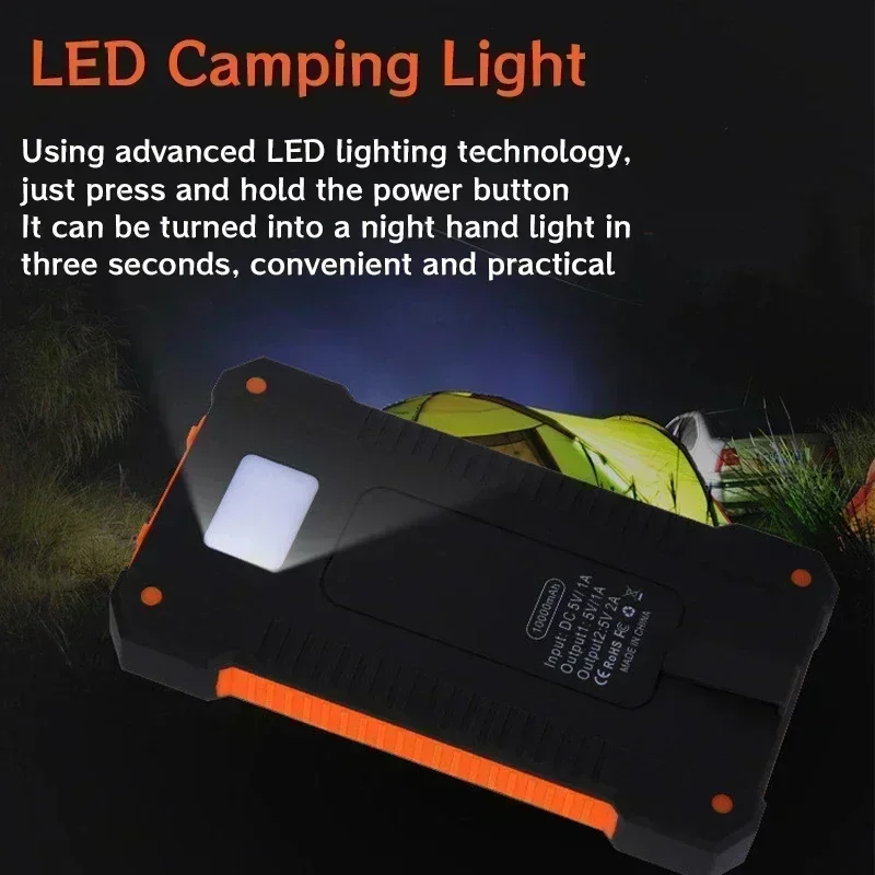 New 200000mAh Large Capacity Solar Power Bank Portable With Lanyard Compass External Battery Outdoor Camping Charging Powerbank