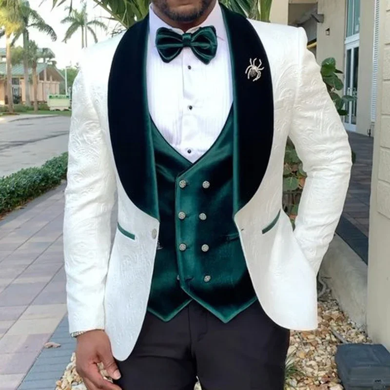 

Floral Wedding Men Suits With Velvet Shawl Groom Tuxedo Slim Fit Male Fashion Prom Blazer 3 Pcs (Jacket + Vest + Pants) 2024