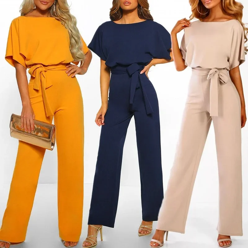 

Jumpsuit Ladies Fashion Casual 2024 New Club Wear Wide Leg Buttons Wide Loose Short Sleeve Bodysuit Long Jumpsuit Women Elegant