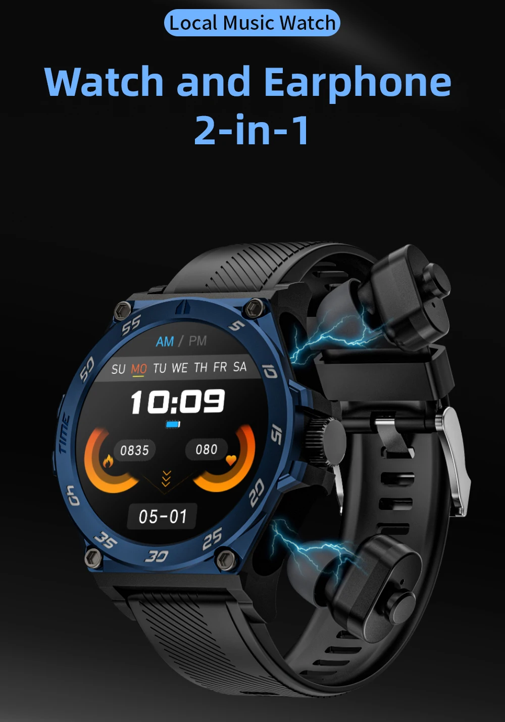 Time Owner TWS auricular 2 en 1 reloj, reloj inteligente de 1,53 pulgadas conexión Bluetooth AI asistente de voz Monitor de salud LC18 Smartwatch