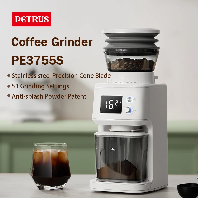 Petrus Coffee Grinder with Screen Display, Electric Coffee Bean Grinder with 51 Precise Settings for Espresso/Drip/Pour Over