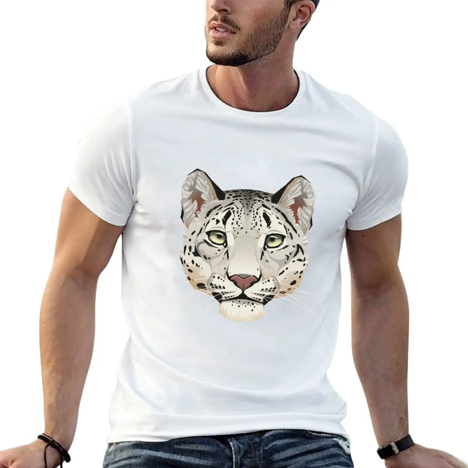 

Snow Leopard Face T-Shirt cotton t shirts high quality man t shirt cotton high quality t shirt man plain T-shirt