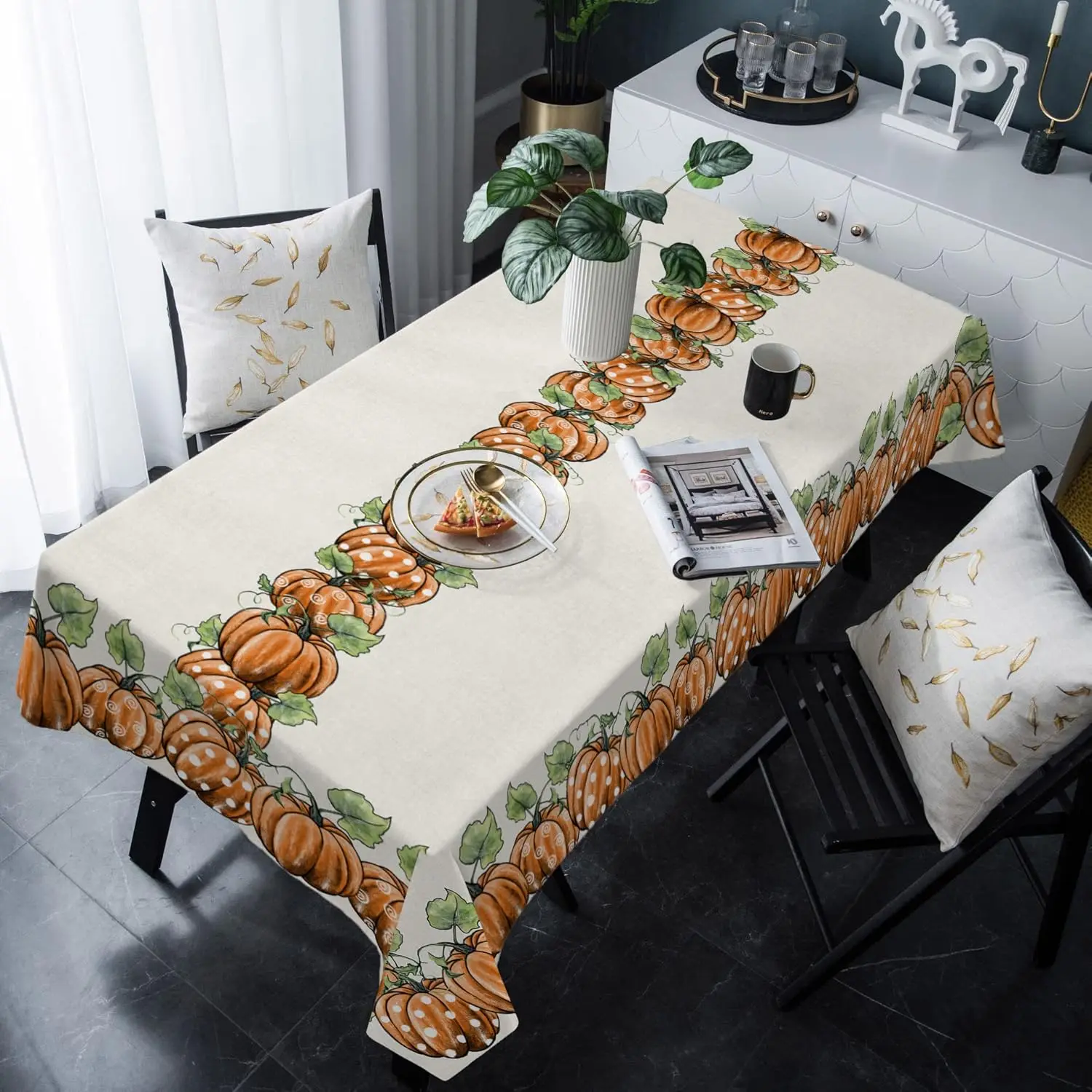 Fall Orange Pumpkin Rectangle Tablecloth Holiday Party Decor Autumn Waterproof Kitchen Dining Tablecloth Thanksgiving Decoration