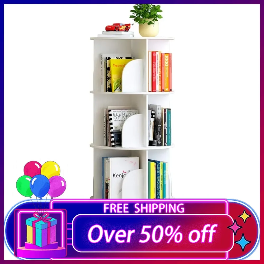 

Rotating Bookshelf, 4 Tier 360° Revolving Bookcase Corner PVC Board Bookcase, Stackable Bookshelf Organizer, Display Cabinet