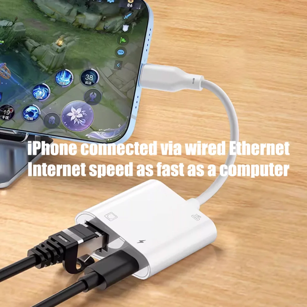 Lightning to Network Card RJ45 Lightning 3 in 1 Adapter For iPhone 14 13 12 11 Pro to Ethernet Charging Data Transfer Adapter