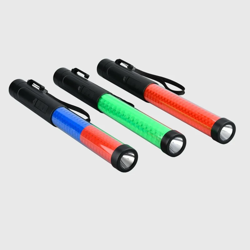 35cm Emergency Rechargeable Command Red Blue LED Flashing Fluorescent Stick Traffic Light Magnetic Suction Whistle Type-C