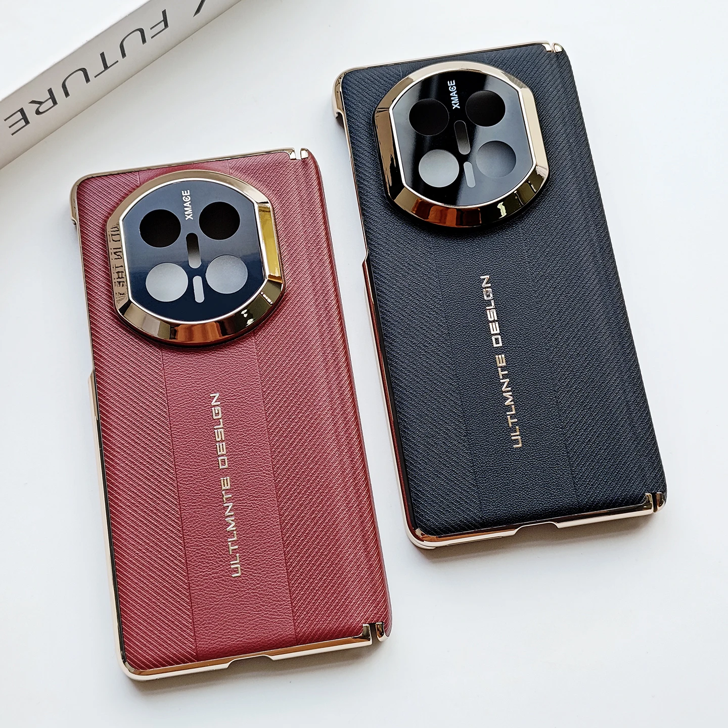 

Ultimate Design Leather Electroplated Gold Frame Middle Axis Phone Case For Huawei Mate X7 Camera Protection Cover
