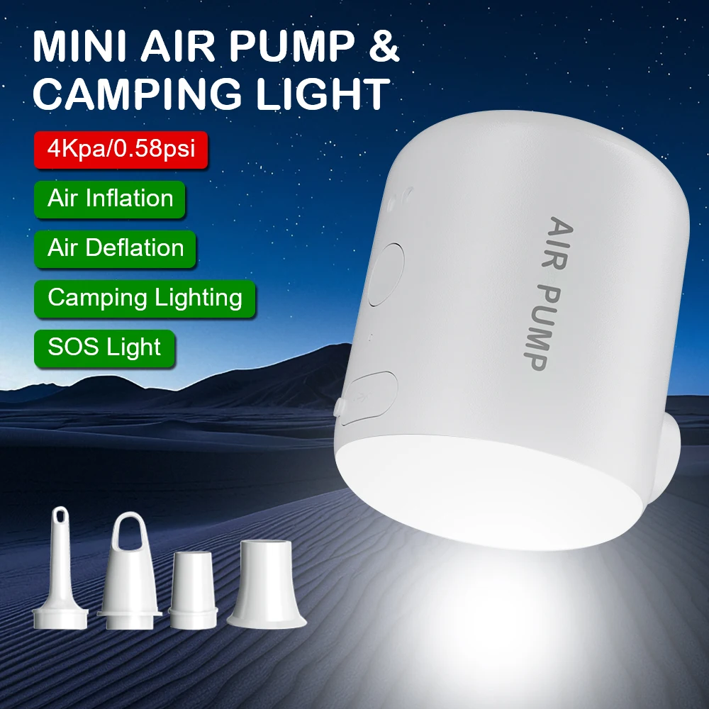 

With 4 Nozzles Motorcycle Inflator For Camping Pillows Mat Inflation Set LED Flashlight Air Pump 4Kpa Dirt Pit Bike Accessories