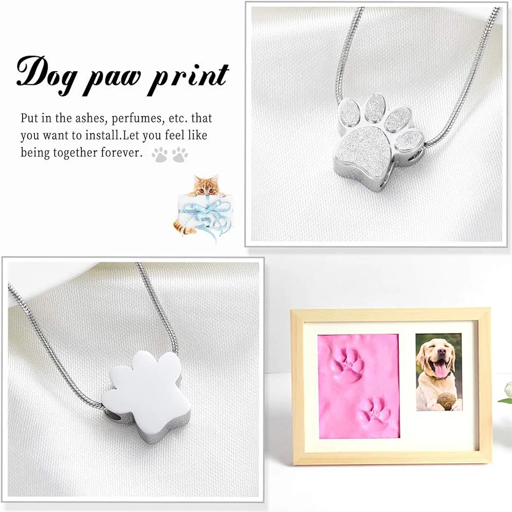 Paw Print Urn Necklace for Ashes Stainless Steel Cremation  Jewelry Keepsake for Pet Ashes Necklace Memorial Gifts for Man Women