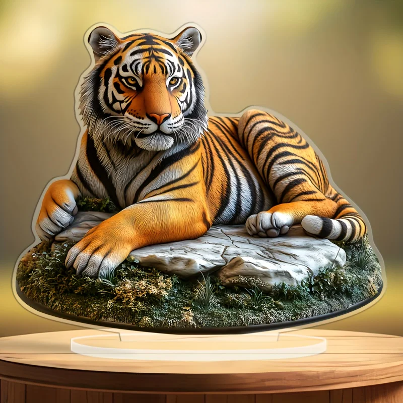 Acrylic Tiger Tabletop Ornament 2D Fauna Motif Desk Decor Chic Versatile Present Relocation Birthday Workplace Quarters Decor