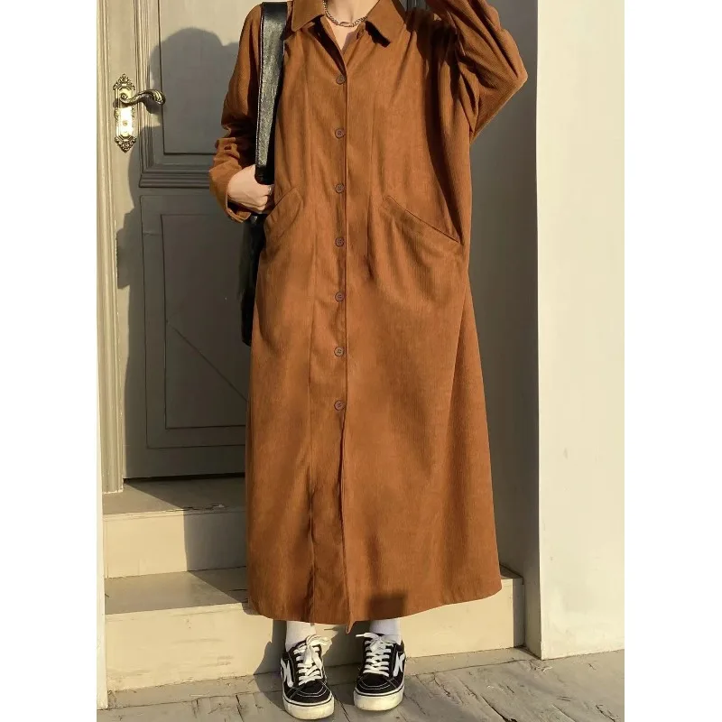 

Large Size Corduroy Long Sve irt Dr Women's Autumn Winter Loose Long Sle Korean Casual Windbreaker Coat