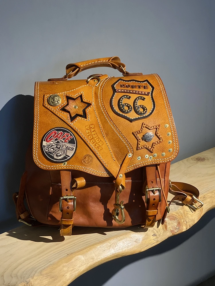PNDME vintage high-quality genuine leather men's large-capacity backpack designer handmade real cow leather travel schoolbag