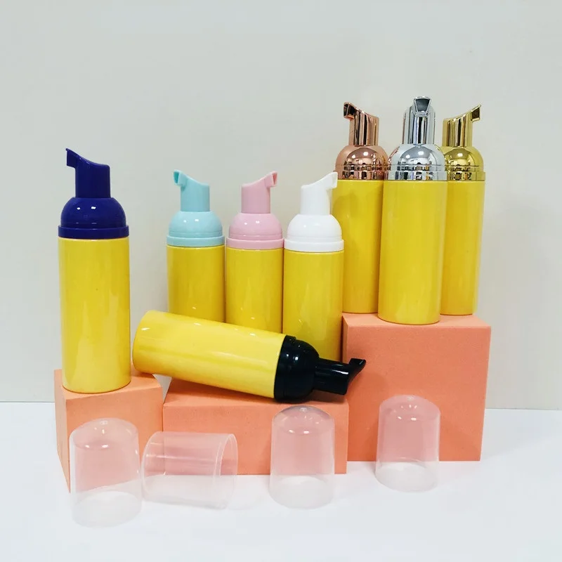 Bouteille à pompe en plastique de 60ml, 20 pièces/lot, jaune, cosmétiques, shampooing, désinfectant Han0d, nettoyant pour le visage moussant, distributeur Regina HI