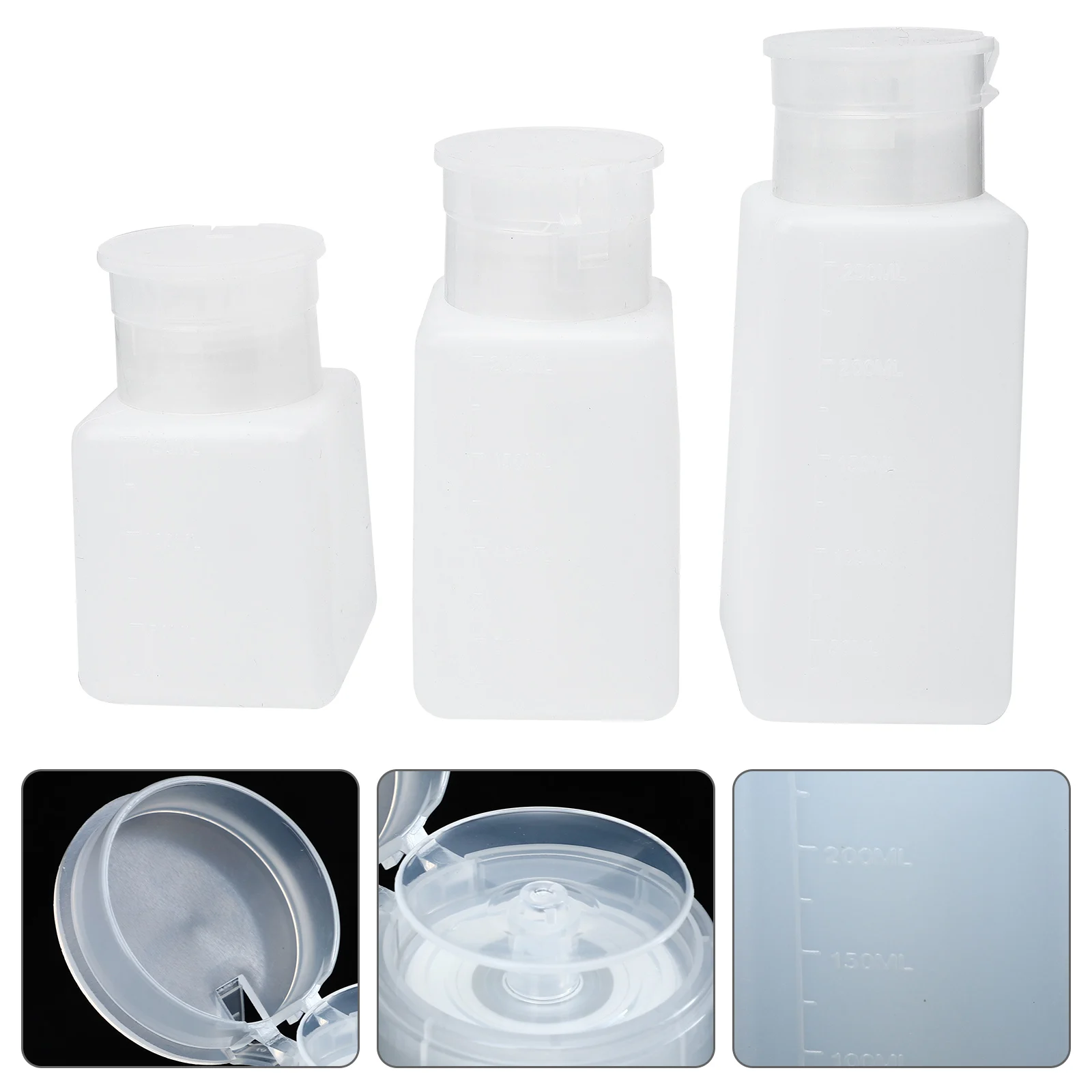 

3pcs Alcohol Bottle Push Down Dispenser Anti Leak Sturdy Plastic Liquid Container for Makeup Remover Nail Polish Travel