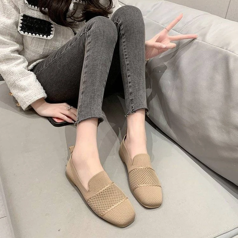 2023 New Summer Mesh Square Toe Breathable Women Shoes Fashion Hollow Out Casual Flat Shoes for Women Zapatos De Mujer