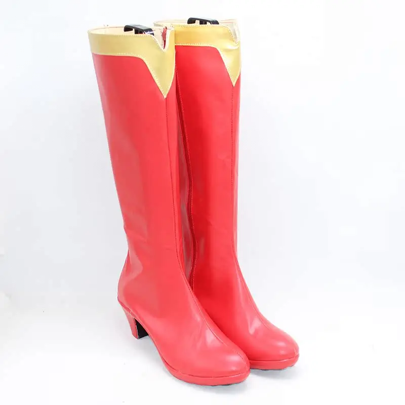 코스프레 신발 슈퍼우먼 부츠 슈퍼 걸스 슈퍼 히어로 할로윈 파티 레드 PU 가죽 부츠 액세서리 맞춤 제작