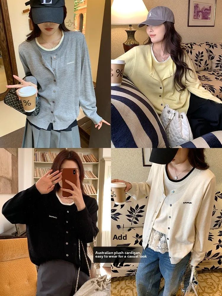 

Женский кардиган NAZ больших размеров, вязаный, с круглым вырезом, в стиле колор-блок, повседневный, элегантный, с длинными рукавами, стандартный крой, однотонный, комбинированный.