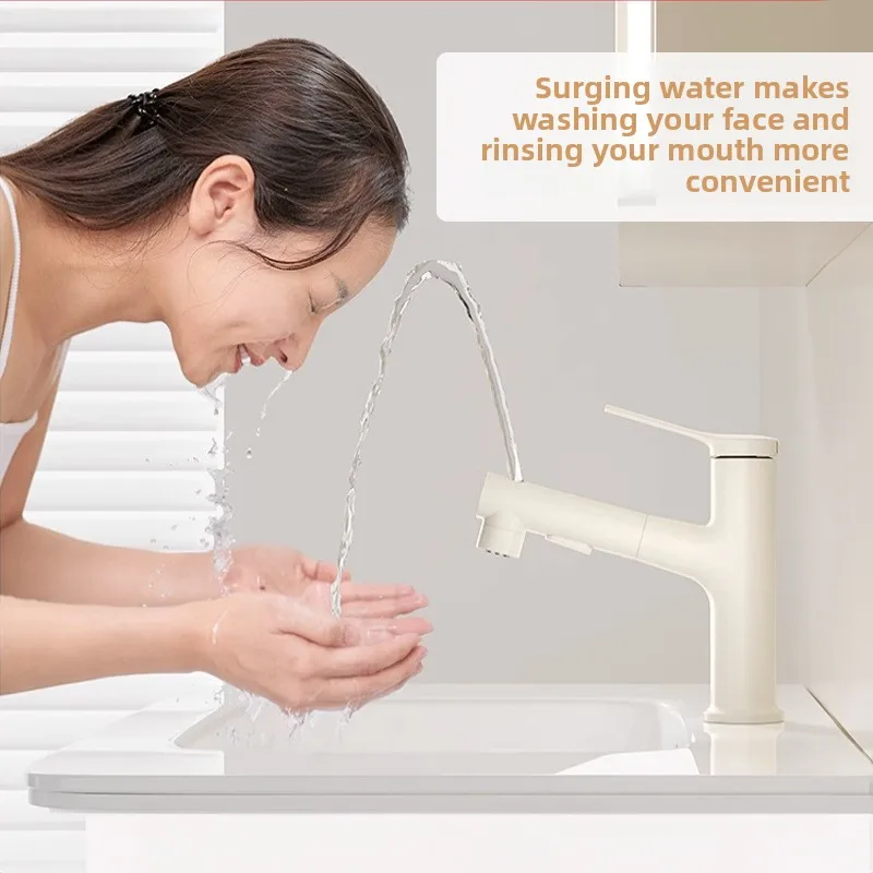 

White Pull-Down Kitchen Faucet with Hot/Cold Water Mixer, Retractable Sprayer Tap for Modern Bathroom Sink Basin & Lavatory