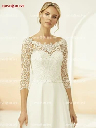Ivory Wedding Bolero Lace with 3/4 Long Sleeves Buttons Bridal Jacket Women Cape Top Cover Bride Shrug Party Wrap
