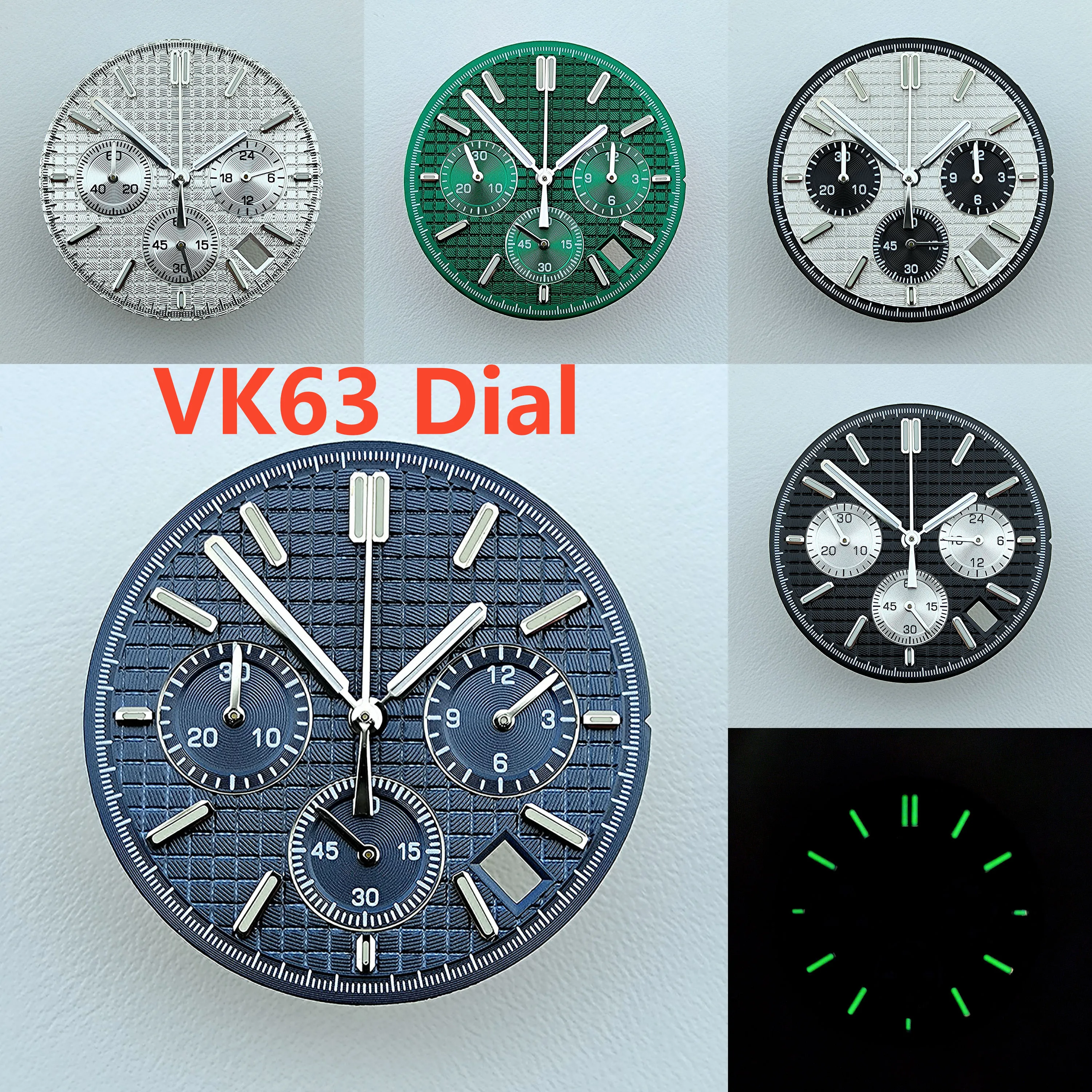 Tarcza VK63 31.8mm brak logo Dial Panda Dial zielona świecąca tarcza pasuje do VK63 akcesoria do zegarków z mechanizmem narzędzia do naprawy