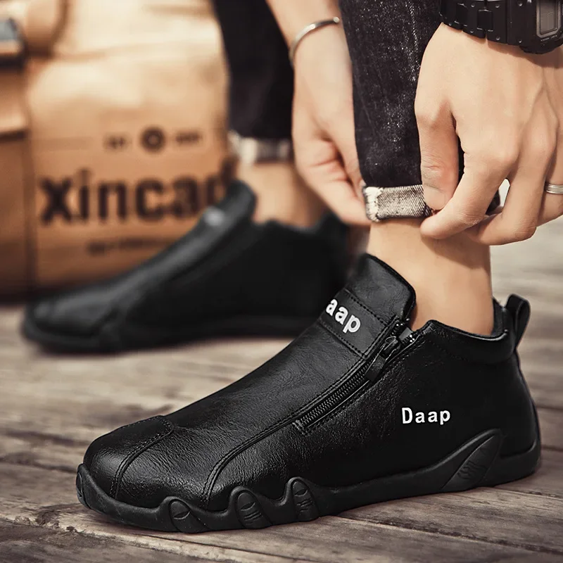 British Style Fashion Short Boots Men Luxury Leather Anti Slip Comfortable Work Shoes Outdoor Travel Sports Casual Shoes