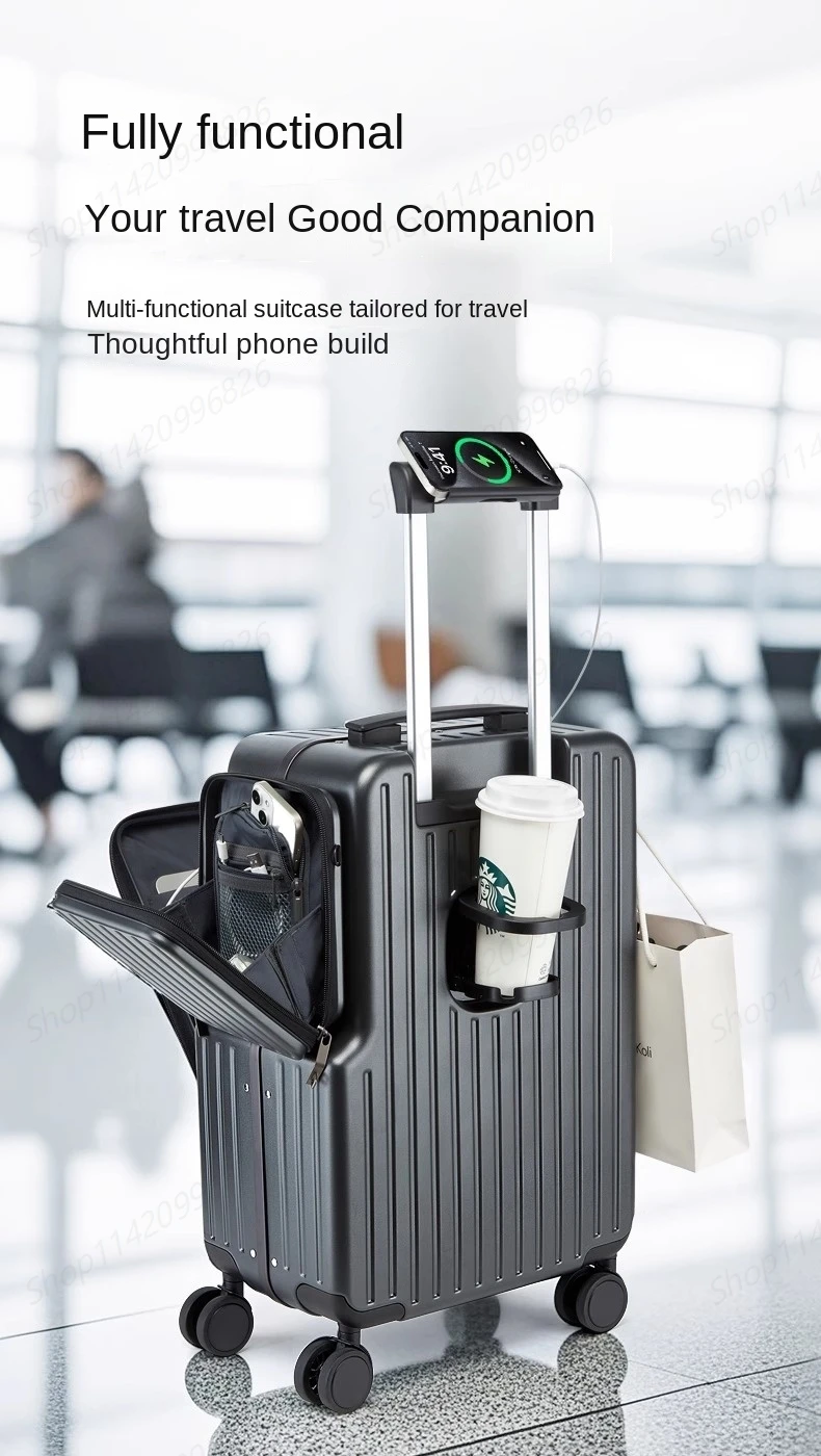 Handgepäck-Koffer mit Vorderöffnung, multifunktionaler Trolley-Koffer, 20-Zoll-Reisekabine, Passwortschloss, Gepäckkoffer, Reisetaschen – Detail 7