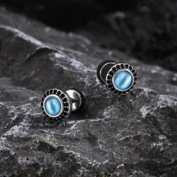 Small Blue Stone Stud Earrings for Men Boys,Vintage Stainless Steel Ear Studs,Trendy September Birthstone Earrings Jewelry