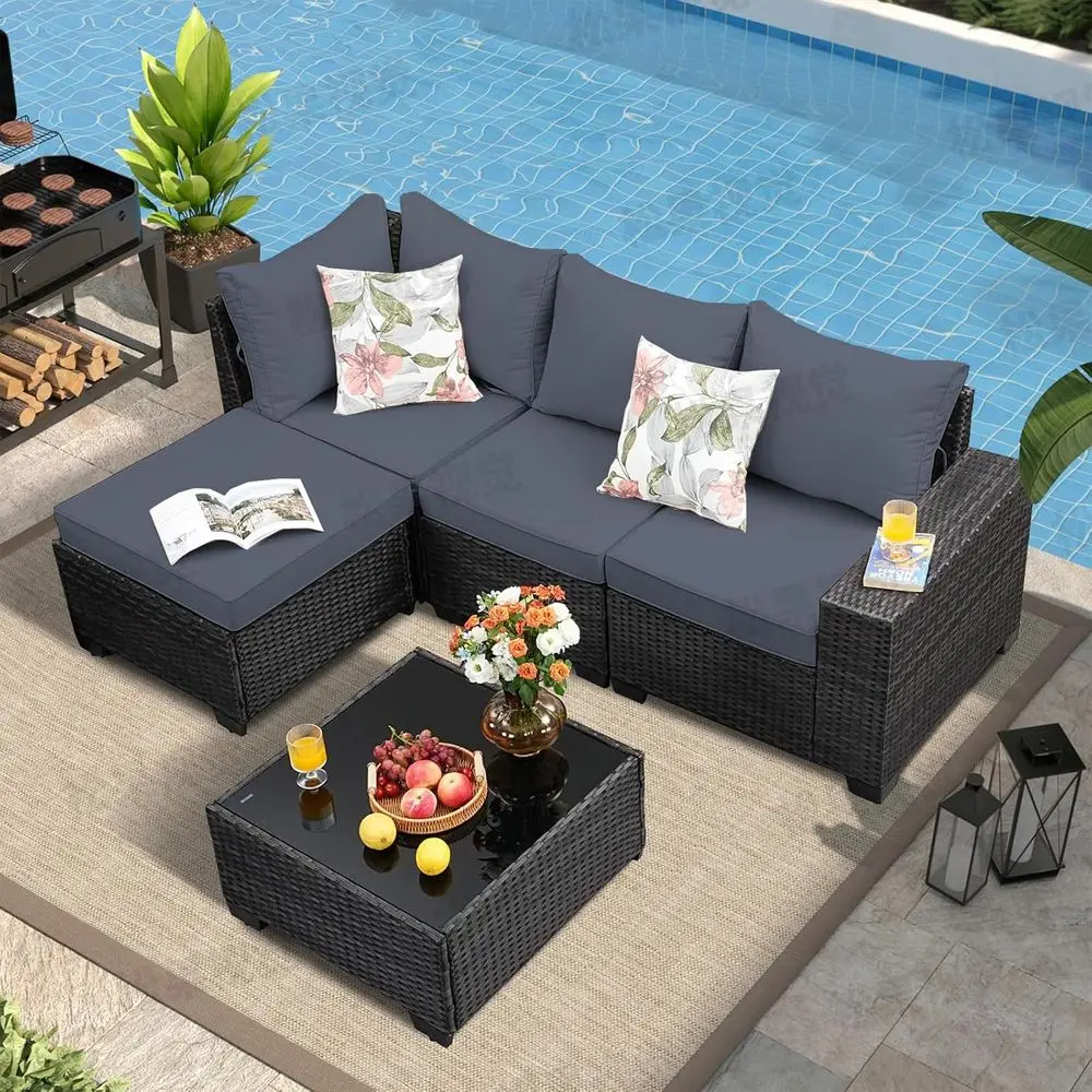 

Gray Wicker Outdoor Patio Furniture Set with Thick Cushions for Garden, Backyard, Poolside Gatherings
