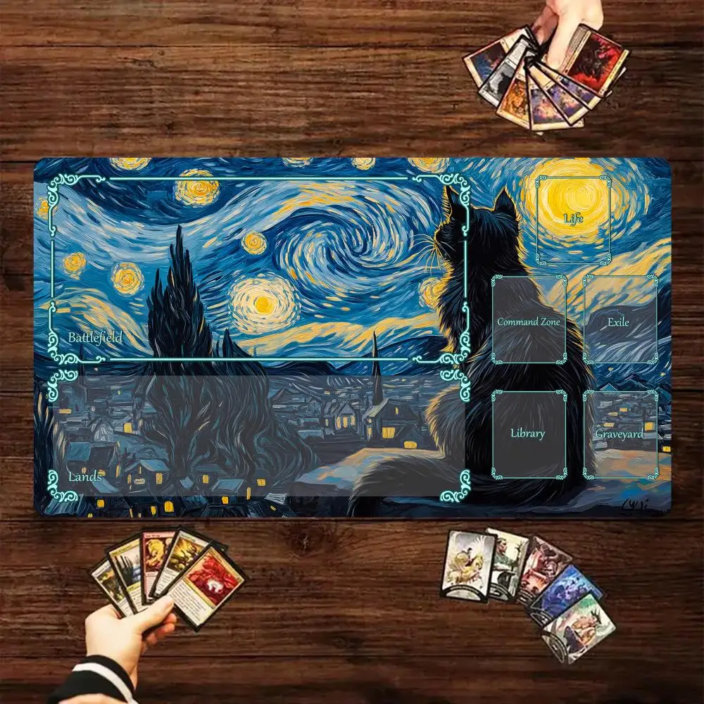 

Волшебный игровой коврик с зоной в стиле Ван Гога, тема кота, аниме, MTG, игровой коврик, игровой коврик для сбора, настольный коврик, боевой игровой коврик Commander