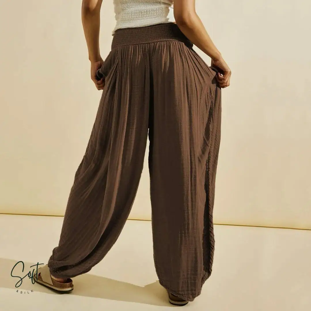 ارتفاع الخصر القطن المرأة السراويل مريحة عارضة واسعة الساق السراويل الربيع Faion تخفيف Sle كيت التفاصيل