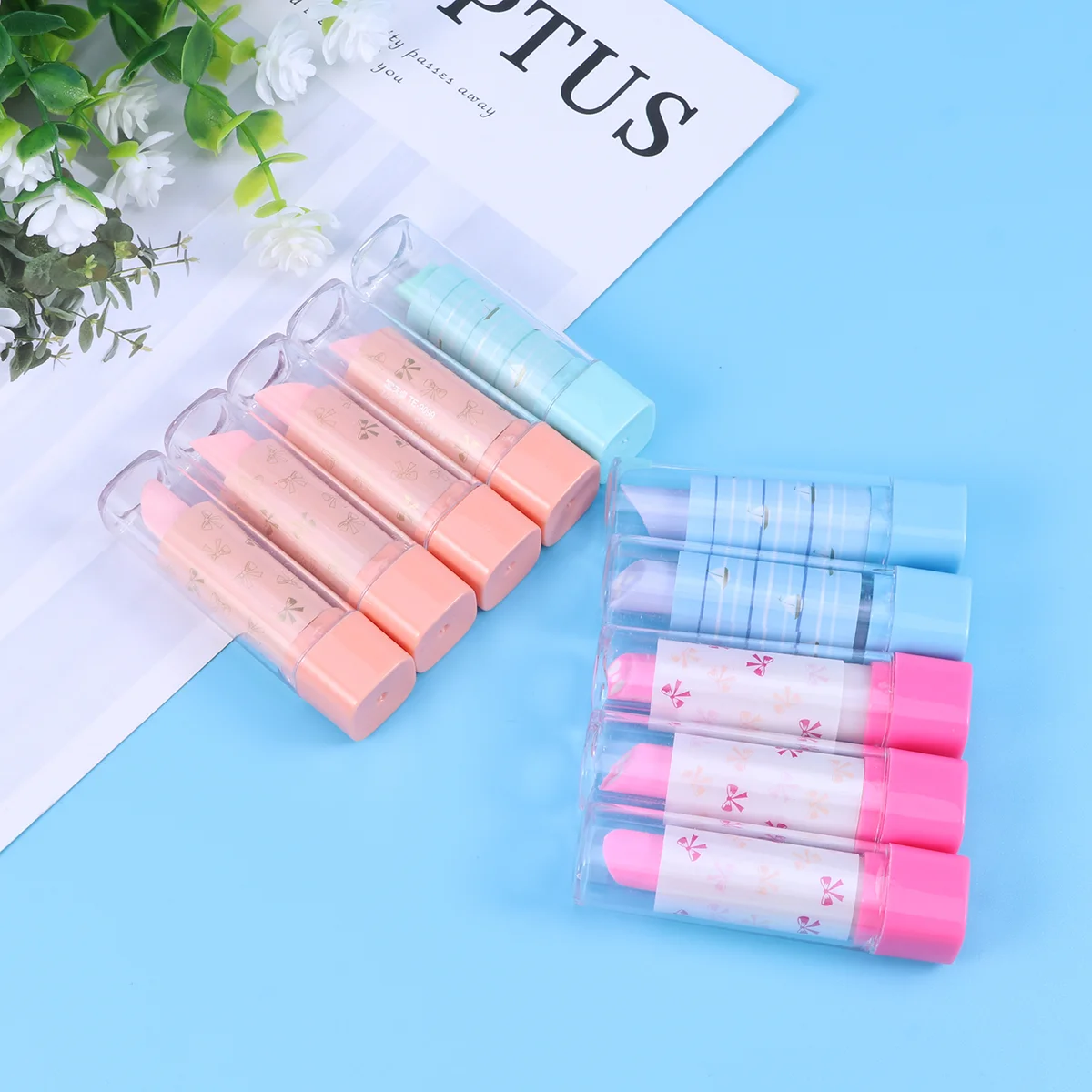 10pcs Lipstick Shaped Eraser Creative Stationery Pencil Eraser Creative Gift for Kids Students (Random Style)