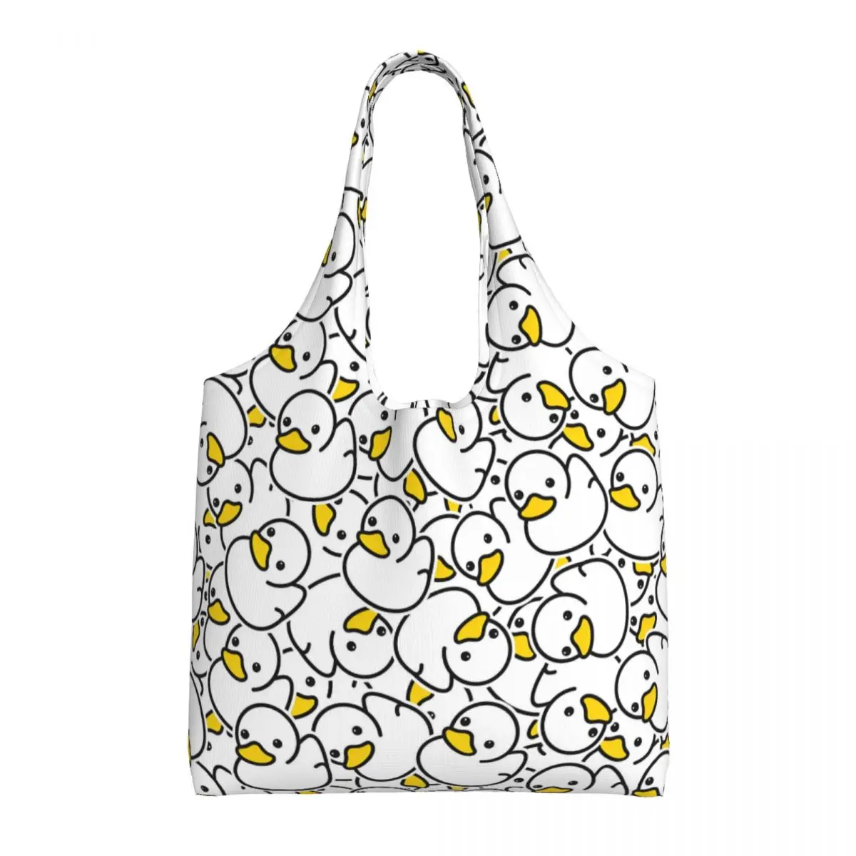 Custom Rubber Duck Bathing Cartoon Pattern Shopping Canvas Bags Women Washable Large Capacity Grocery Tote Shopper Bags