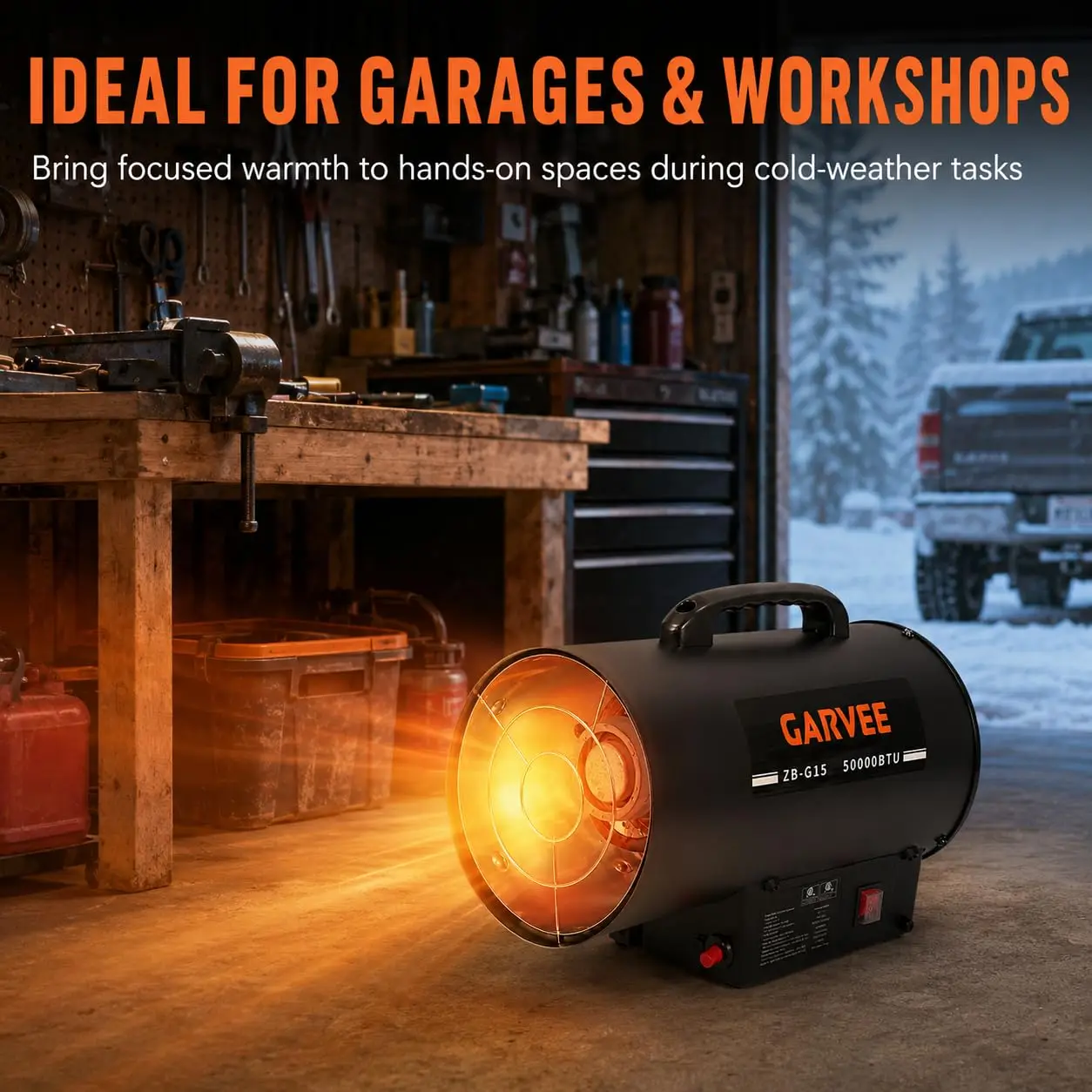 50,000 BTU Propane Forced Air Heater for Garage Jobsite Warehouse 15KW Portable Indoor/Outdoor Space Heater Black