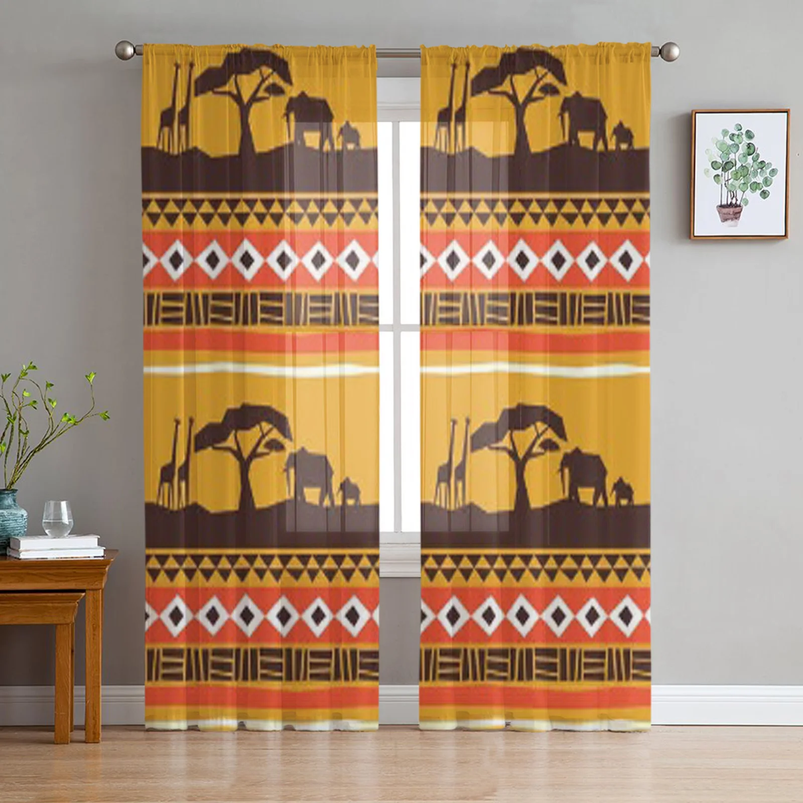 African Art Pattern Tulle Sheer Curtains for Living Room Decoration Curtain for the Room Bedroom Kitchen Voile Organza Curtains