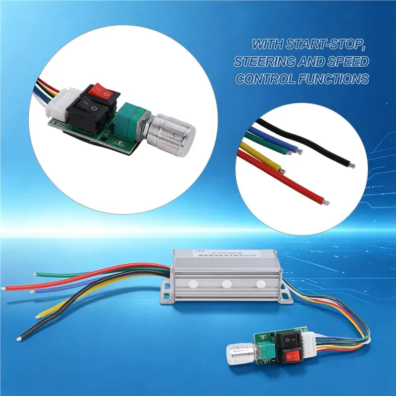 PZHI-DC Brushed Motor Driver Module 750W DC6-60V 3 Phase No Hall Controller Stop/Reverse Speed Regulator Brushless Motor