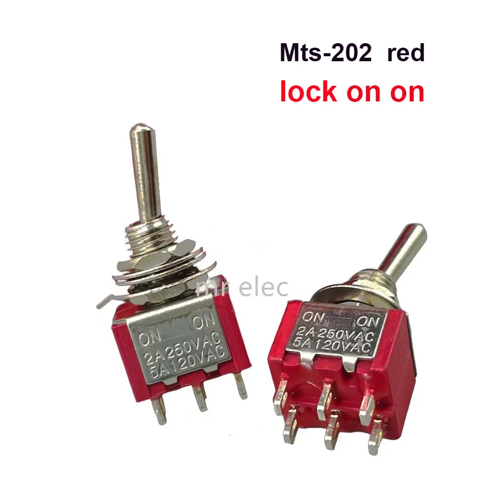 2PCS MTS-202 6 Pins 2 Positions Toggle Switch 6 Pin ON-ON Mini Toggle Switch For Switching Lamp Light ON-ON Switch 6A 125VAC