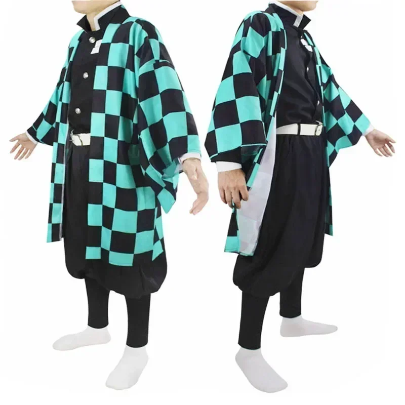 Tanjiro Cosplay Anime Tanjyrou Kamado Costume Kimetsu No Yaiba Kimono Earrings Tattoo Stickers for Adult and Kids