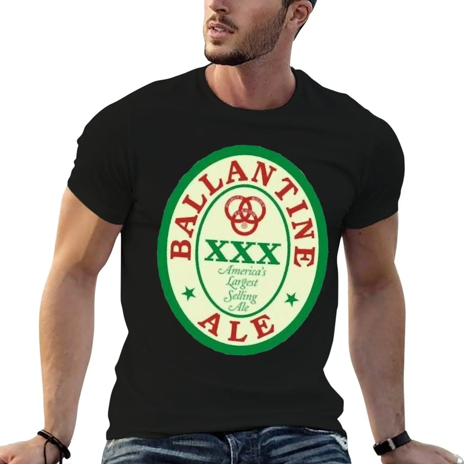 Camiseta com logotipo da cerveja Ballantine, camiseta de algodão masculina, camisetas engraçadas, camisetas masculinas com estampas
