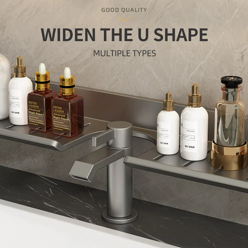 Around Faucet Holder Shower Shampoo Soap Cosmetic Holder Bathroom Storage Rack Organizer Over the Basin Shelf Mirror Front Rack