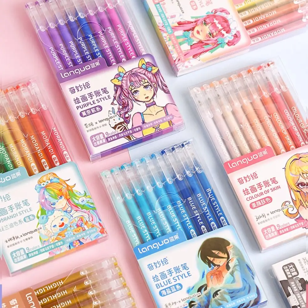 مجموعة أقلام حبر هلامية متعددة الألوان موراندي ، بطانة علامات عتيقة ، قلم حبر جاف كاواي ، أدوات مكتبية للمدرسة والمكتب ، رمادي ، جديد