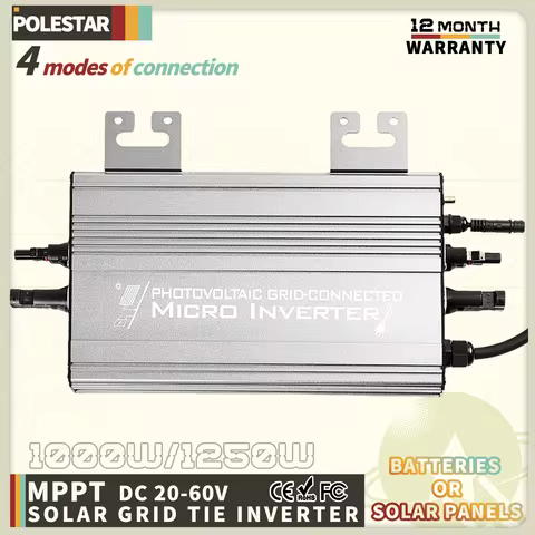 1000W/1250W 180&ndash;265VAC Grid-Tied Micro Inverter 20-60VDC PV or Battery Input, Zero Export, MPPT, IP65 Waterproof