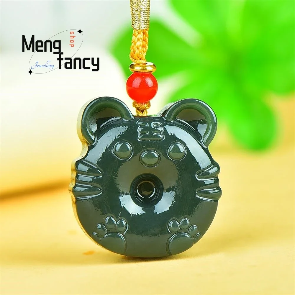 

Natural Hetian Green Jade Zodiac Cartoon Tiger Pendant Cute Personalized Retro High-grade Exquisite Mascots Fashion Fine Jewelry