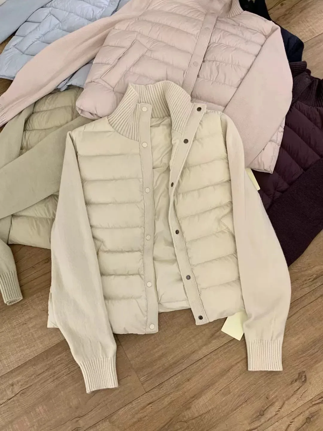 2025 شتاء جديد الكورية محبوك كم أسفل سترة المرأة قصيرة نمط لحم الخنزير الضلع الوقوف طوق 90 الأبيض بطة أسفل معطف قصير #6