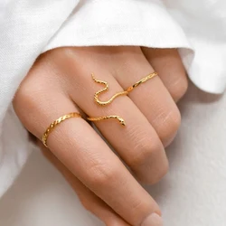 BOAKO Tentacles Snake Ring 925 Sterling Silver Open Personality Simple Jewelry Fine Line Engraving Snake Pattern Versatile Ring