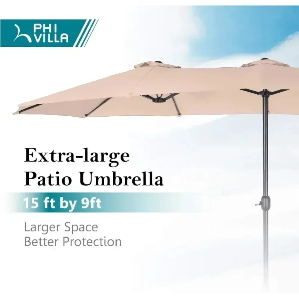 15ft Large Patio Umbrella with Base, Double-sided Outdoor Umbrella