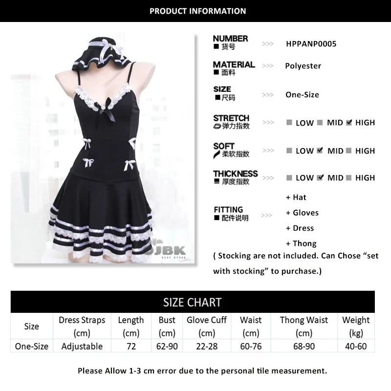 Lolita Sexy Maid Cosplay Trajes para Mulheres, Vestido Preto, Tanga, Anime, Punk, Garota da Escola, Roupa Gótica, Chapéu, Luvas, Novo, Bonito